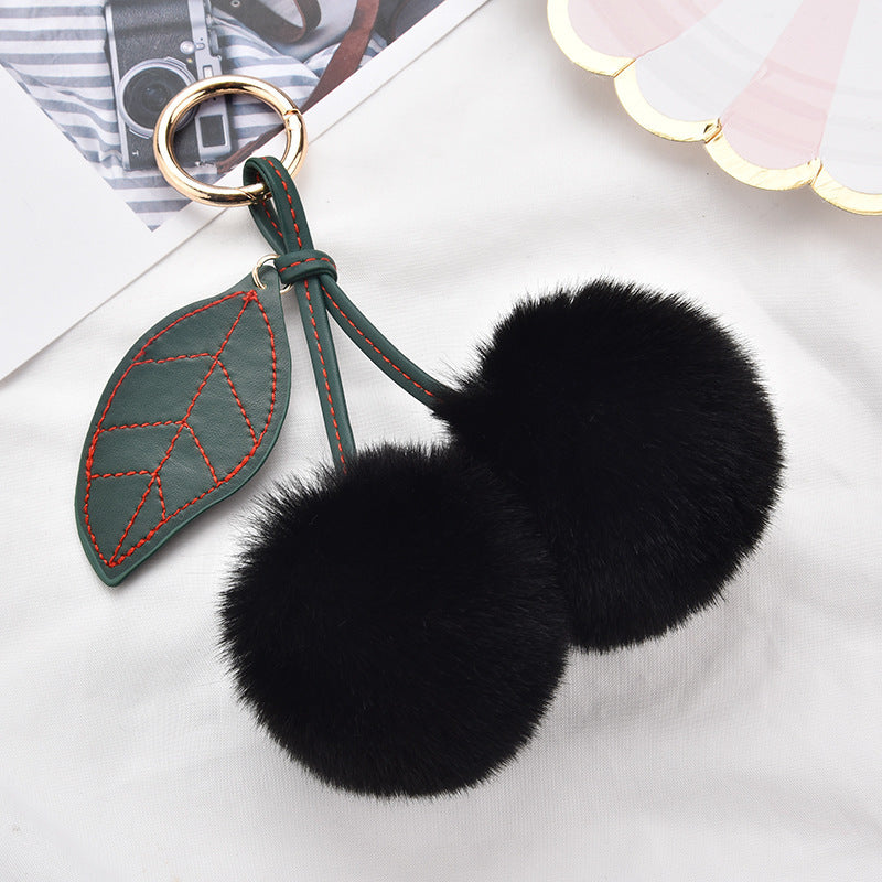 Wholesale fruit Cherry fur ball keychain imitation Rex rabbit fur bag pendant small jewelry